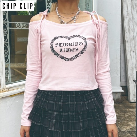 レディース　オフショルハートプルオーバー（CHIP CLIP・TikTok）