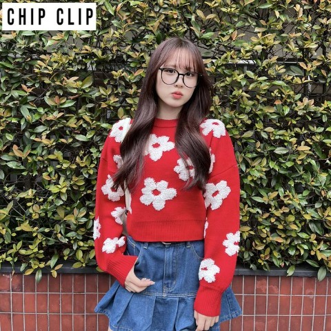 レディース　デイジー柄ニットプルオーバー（CHIP CLIP）