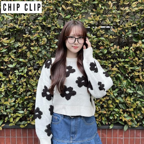 レディース　デイジー柄ニットプルオーバー（CHIP CLIP）