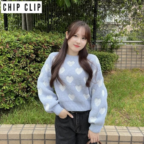 レディース　ハート柄ニットプルオーバー（CHIP CLIP）