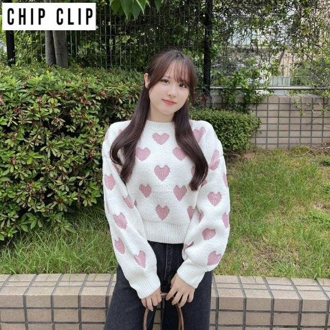 レディース　ハート柄ニットプルオーバー（CHIP CLIP）