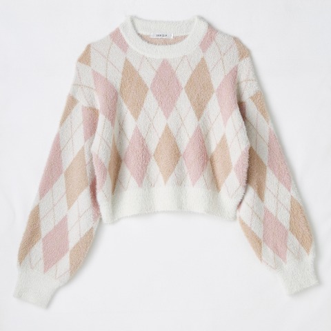 レディース　アーガイル柄シャギーニットプルオーバー（CHIP CLIP）