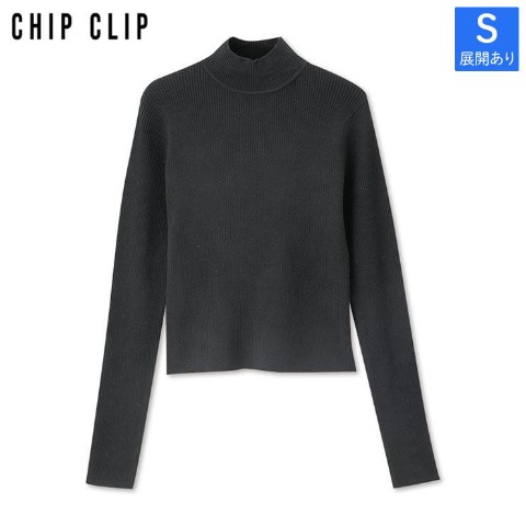 レディース【S～L】　袖口ボタンハイネックリブニットプルオーバー（CHIP CLIP）