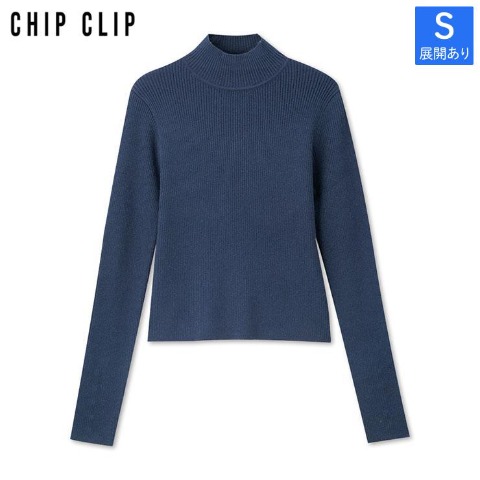 レディース【S～L】　袖口ボタンハイネックリブニットプルオーバー（CHIP CLIP）