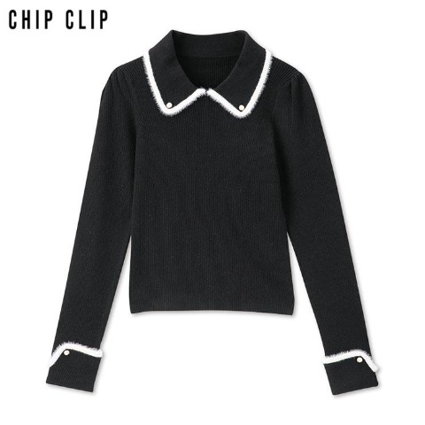 レディース　襟フェザーニットプルオーバー（CHIP CLIP）