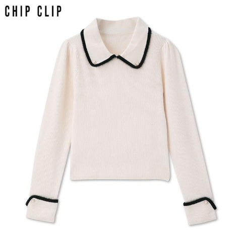 レディース　襟フェザーニットプルオーバー（CHIP CLIP）