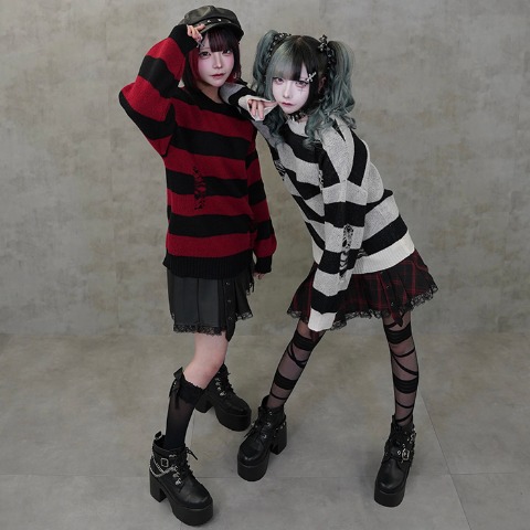 レディース【S～LL】　ボーダーニットプルオーバー（majoretty）