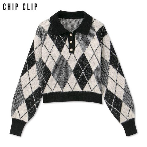 レディース　襟付アーガイルニットプルオーバー（CHIP CLIP）