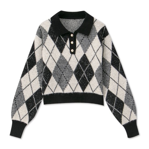 レディース　襟付アーガイルニットプルオーバー（CHIP CLIP）