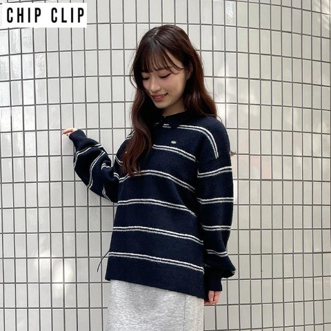 レディース　ボーダーポロニットプルオーバー（CHIP CLIP）