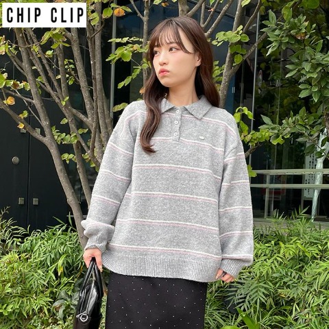 レディース　ボーダーポロニットプルオーバー（CHIP CLIP）