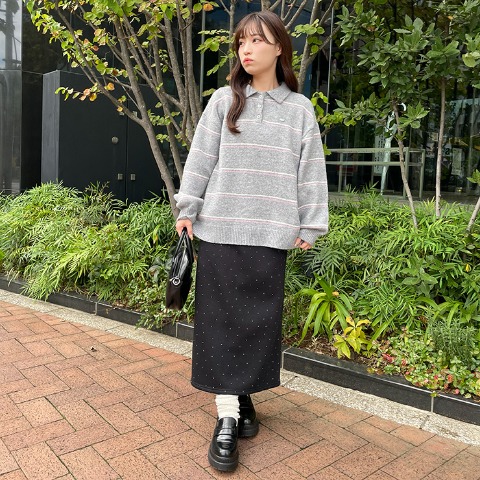 レディース　ボーダーポロニットプルオーバー（CHIP CLIP）