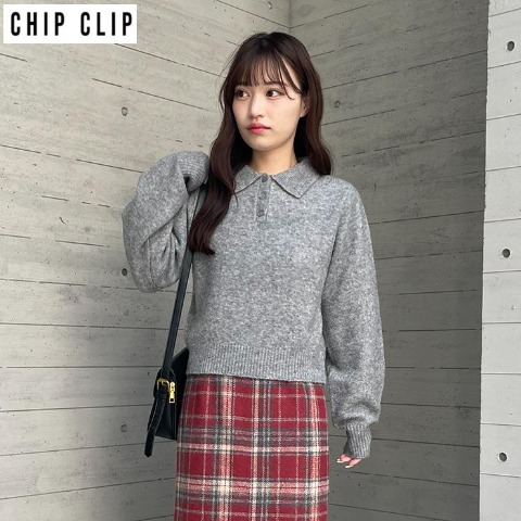 レディース　ポロニットプルオーバー（CHIP CLIP） グレー 212