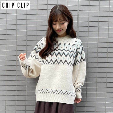 レディース　ノルディックニットプルオーバー（CHIP CLIP） アイボリー 314