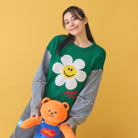 レディース　袖デニムニットプルオーバー（wiggle wiggle）