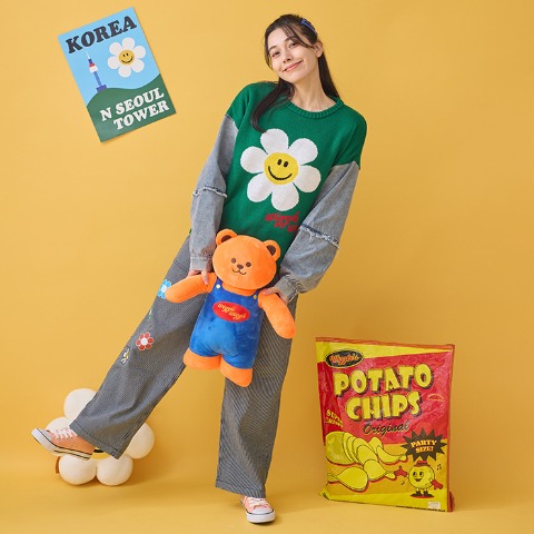 レディース　袖デニムニットプルオーバー（wiggle wiggle）