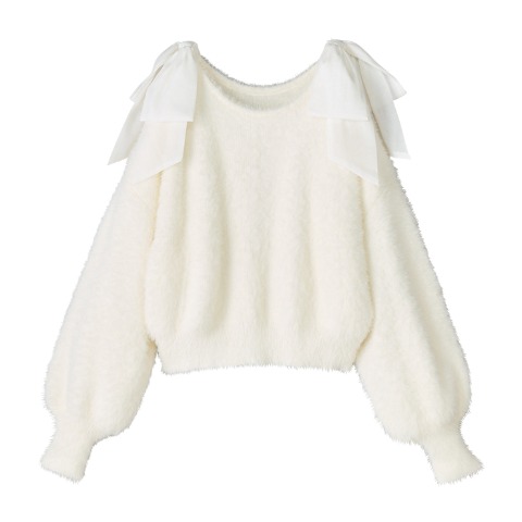 レディース　肩リボンニットプルオーバー（CHIP CLIP）