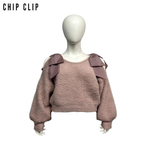 レディース　肩リボンニットプルオーバー（CHIP CLIP）