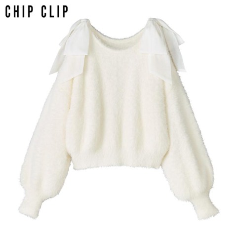 レディース　肩リボンニットプルオーバー（CHIP CLIP）