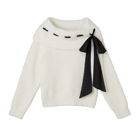 レディース　リボンオフショルニットプルオーバー（CHIP CLIP）