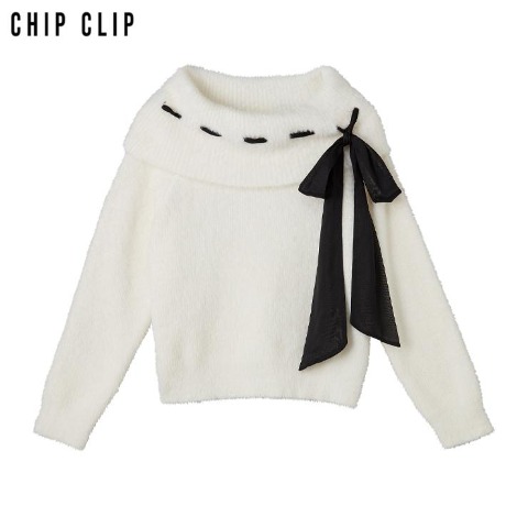 レディース　リボンオフショルニットプルオーバー（CHIP CLIP）