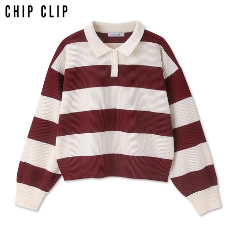 レディース　ボーダーポロニットプルオーバー（CHIP CLIP）