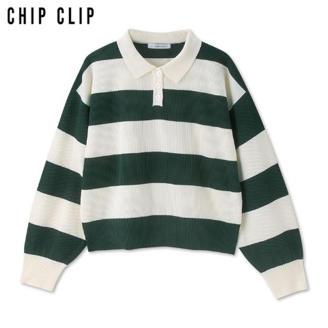 レディース　ボーダーポロニットプルオーバー（CHIP CLIP）