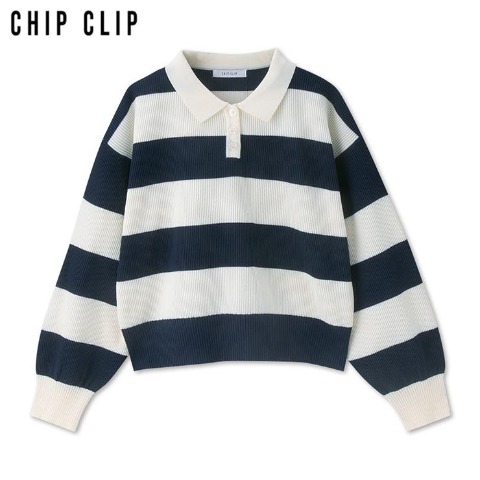 レディース　ボーダーポロニットプルオーバー（CHIP CLIP）