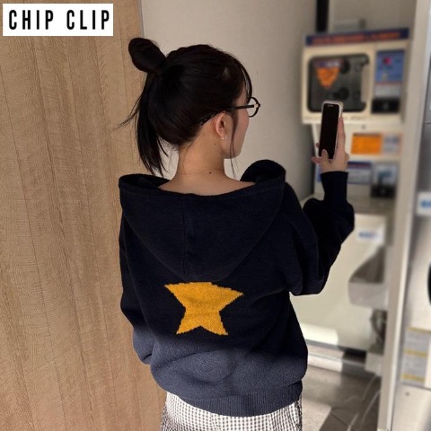 レディース　ニットプルパーカー（CHIP CLIP×ぽんづ） ネイビー 208