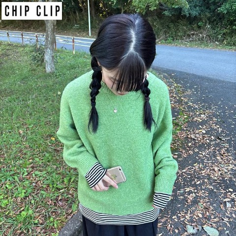 レディース　ニットプルオーバー（CHIP CLIP×ぽんづ） グリーン 205