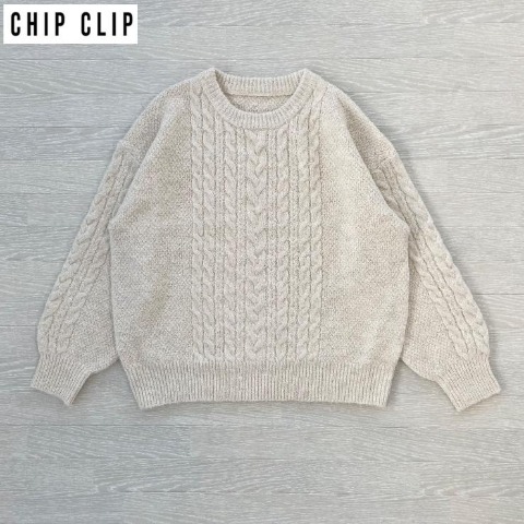 レディース　ケーブルニットプルオーバー（CHIP CLIP×ぽんづ）