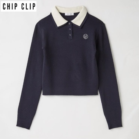 レディース　襟配色ニットプルオーバー（CHIP CLIP）