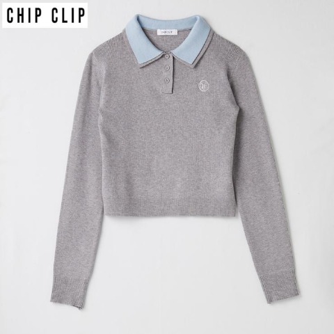 レディース　襟配色ニットプルオーバー（CHIP CLIP）