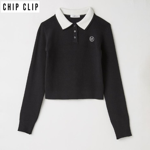 レディース　襟配色ニットプルオーバー（CHIP CLIP）