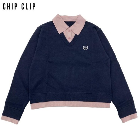 レディース　襟配色ニットプルオーバー（CHIP CLIP）