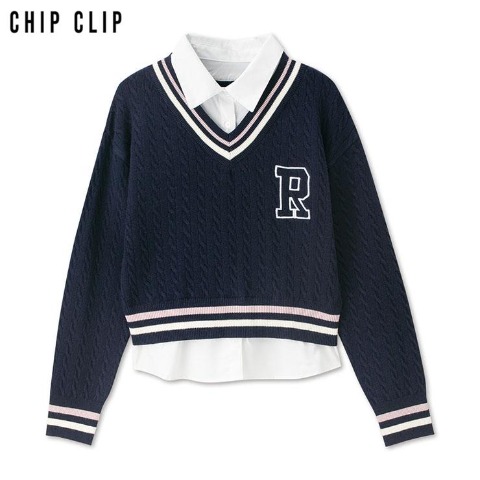 レディース　シャツドッキングニットプルオーバー（CHIP CLIP）