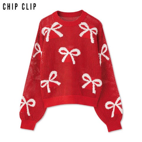 レディース　リボン柄メッシュニットプルオーバー（CHIP CLIP）