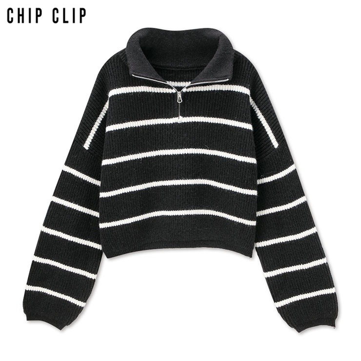 レディース ボーダー柄ハーフジッププルオーバー（Sia×CHIP CLIP