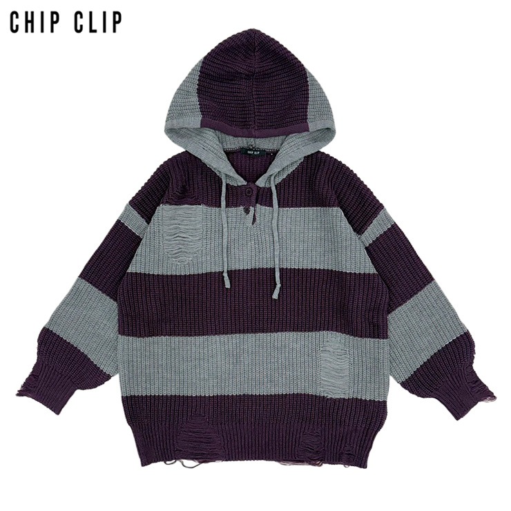 scene emo まとめ売り　ベルト　パーカー　タイツ　ボーダー　ブレスレット レディース ボーダーニットパーカ（CHIP CLIP／Hinechi） | アベイル