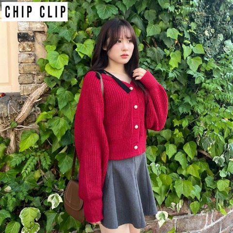 レディース　肩リボンニットカーディガン（CHIP CLIP）