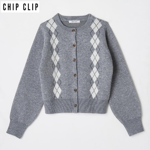 レディース　アーガイルニットカーディガン（CHIP CLIP）