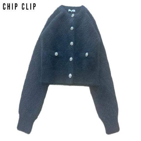 レディース　ダイヤ柄ニットカーディガン（Kim Sua.×CHIP CLIP） ダークグレー 112