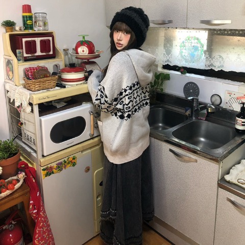 レディース　アーガイルニットジップパーカ（CHIP CLIP×はる）