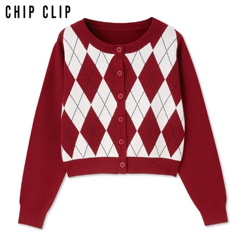 レディース　アーガイルニットカーディガン（CHIP CLIP）