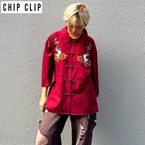レディース　チャイナ刺しゅうシャツ（CHIP CLIP）