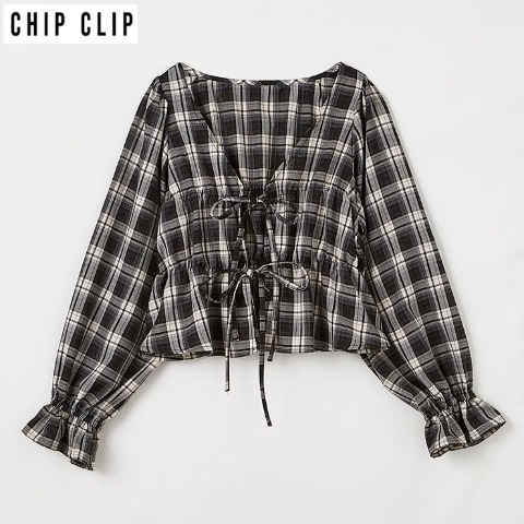 レディース　チェックボレロブラウス（CHIP CLIP）