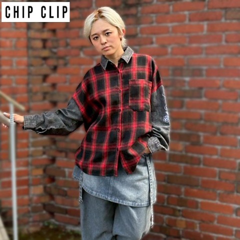 レディース　デニム×チェックシャツ（CHIP CLIP）
