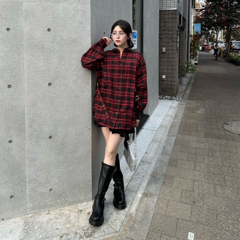 レディース　チェックロングシャツ（CHIP CLIP）