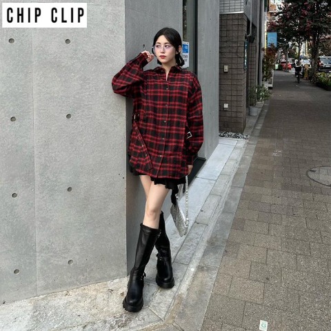レディース　チェックロングシャツ（CHIP CLIP）