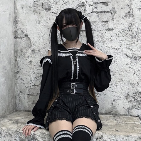 レディース【S～L】　肩開きブラウス（えすちゃん×majoretty）